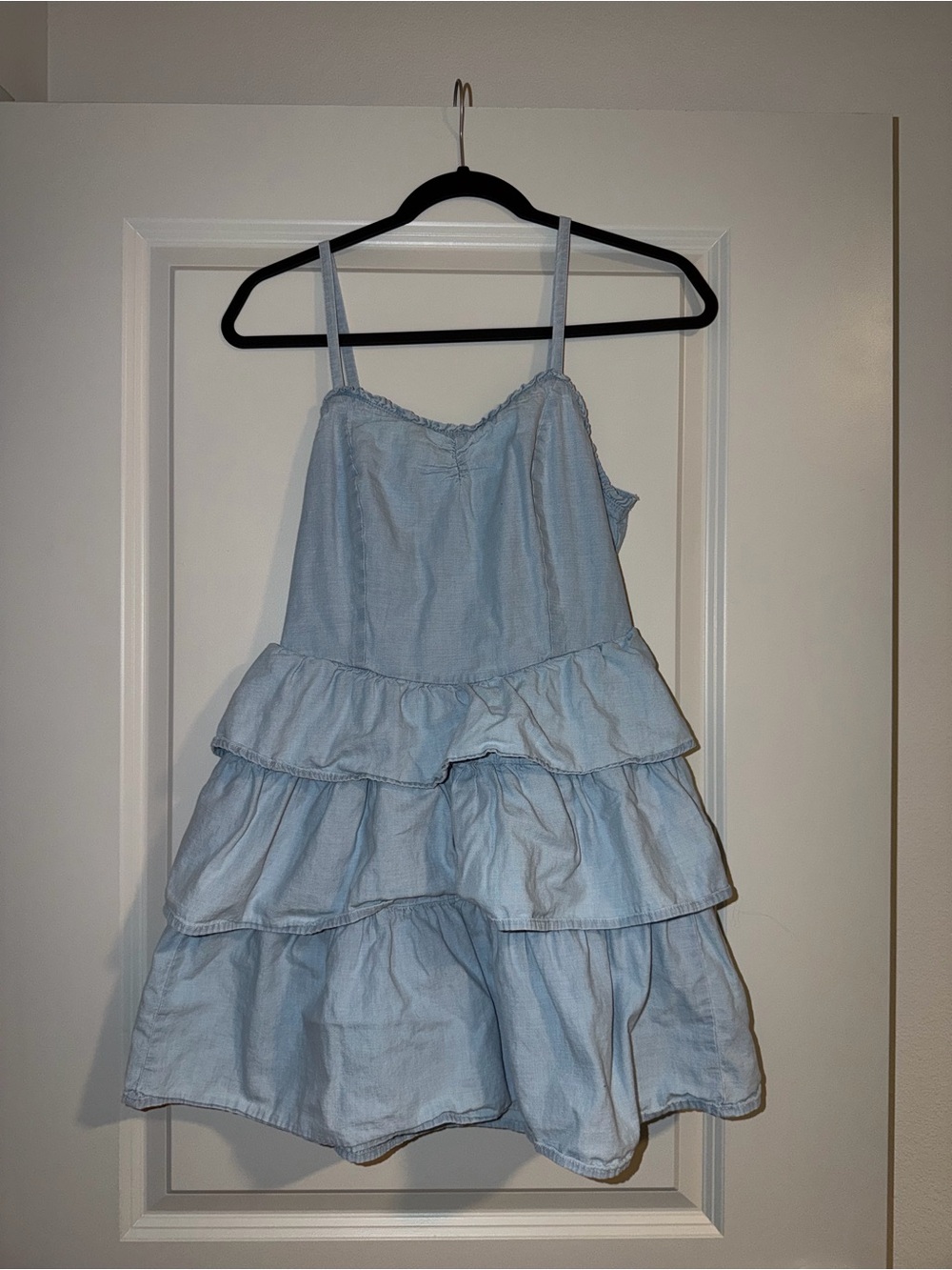 Light Blue Tiered Ruffle Mini Dress with Spaghetti Straps